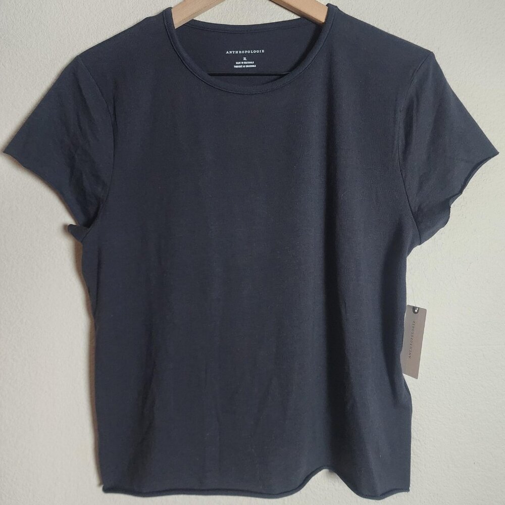 Anthropologie Shirt Womens XL Black Onyx Crewneck Short Sleeve Tee OB2020747 - Picture 1 of 10